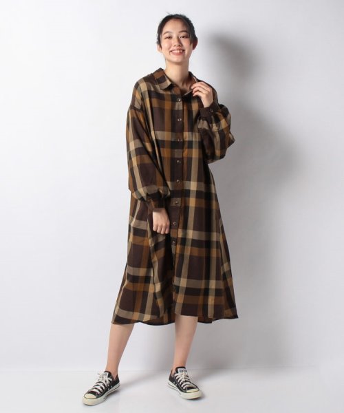 セール Bigチェツク袖バルーンシャツワンピース オリーブデオリーブ Olive Des Olive Magaseek