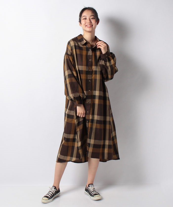 セール Bigチェツク袖バルーンシャツワンピース オリーブデオリーブ Olive Des Olive Magaseek