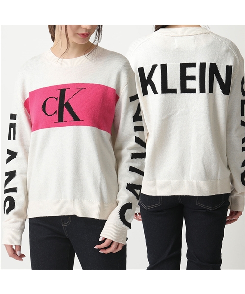 【Calvin Klein(カルバンクライン)】J20J213180 クルーネック ニット セーター 長袖 ロゴ YAZ/Winter－White  レディース