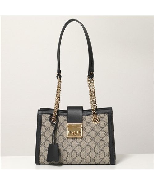 GUCCI(グッチ)/【GUCCI(グッチ)】498156 KHNKG 9769 GGスモール ショルダーバッグ パドロック キャンバス×レザー 鞄 レディース/ブラック