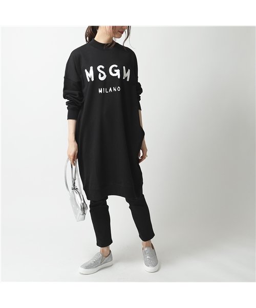セール Msgm エムエスジーエム 2841 2941 Mda67 オーバーサイズ スウェット 長袖 トレーナー ワンピース チュニック ペイントロゴ ライト生地 エムエスジーエム Msgm Magaseek