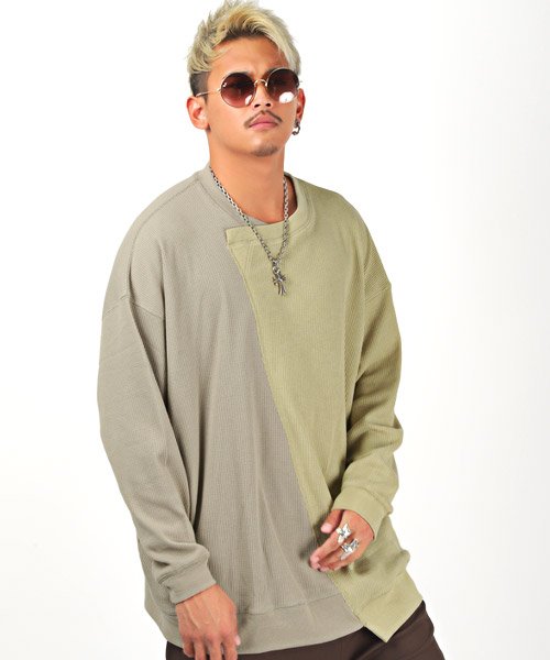 セール 15 Off ワッフルcrazyパターンリメイクbigロンt ロンt メンズ 長袖tシャツ ワッフル ビッグシルエット ロゴ プリント ラグスタイル Luxstyle Magaseek