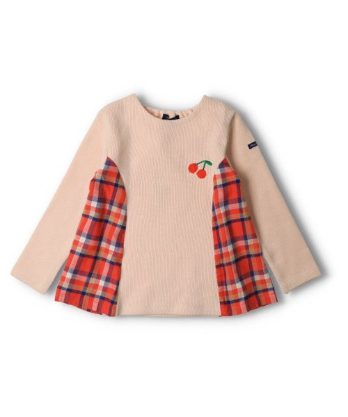 セール 子供服 Moujonjon ムージョンジョン ハート チェリーワンポイントチェック切替ｔシャツ 80cm 140cm ムージョンジョン Moujonjon Magaseek