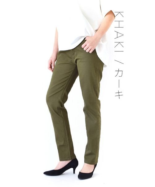 ＜マガシーク＞ イーザッカマニアストアーズ THEベーシック！ストレッチストレートパンツ レディース カーキ Lサイズ e-zakkamaniastores】