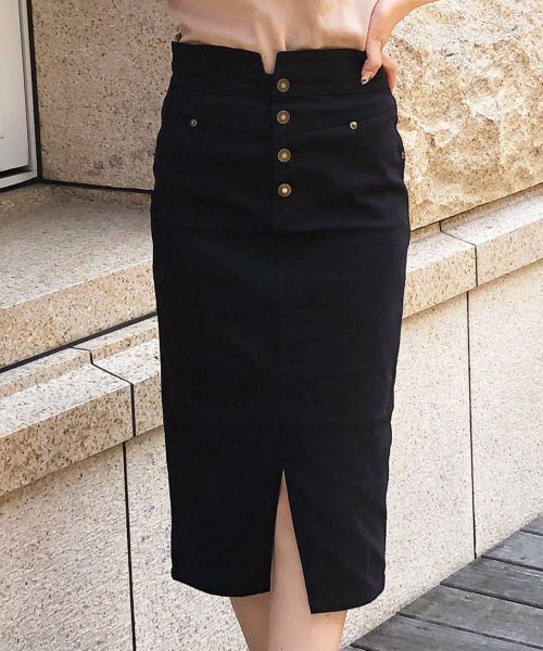 セール ハイウエスト4連ボタンスリットタイトスカート 591 スカート ボトムス スリット タイト タイトスカート ジュリアブティック Julia Boutique Magaseek