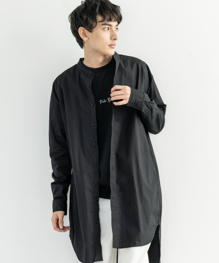 シャツ メンズ レディース ロング丈 シャツコート ライトアウター 羽織 ビッグシルエット バンドカラー 長袖 無地 カジュアル ブロード ゆったり 9668 ロッキーモンロー Rocky Monroe Magaseek