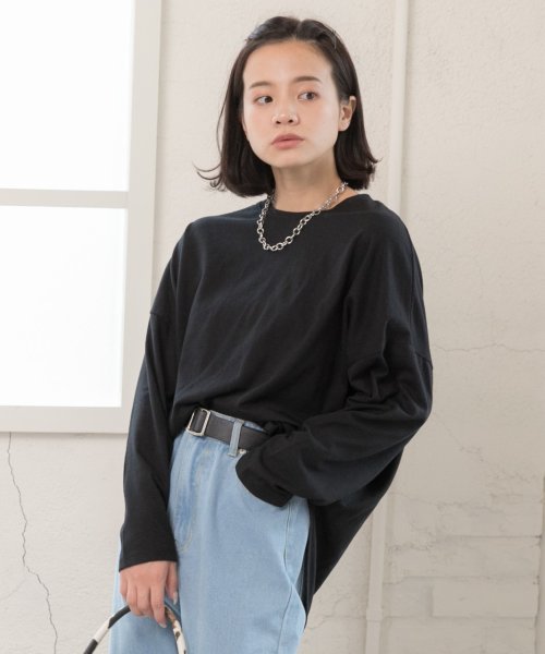 セール チュニックロングtシャツ ラウンドスリット 長袖 クルーネック 重ね着 オーバーサイズ チュニック トップス ルームウエア レディース アドティエ Ad Thie Magaseek