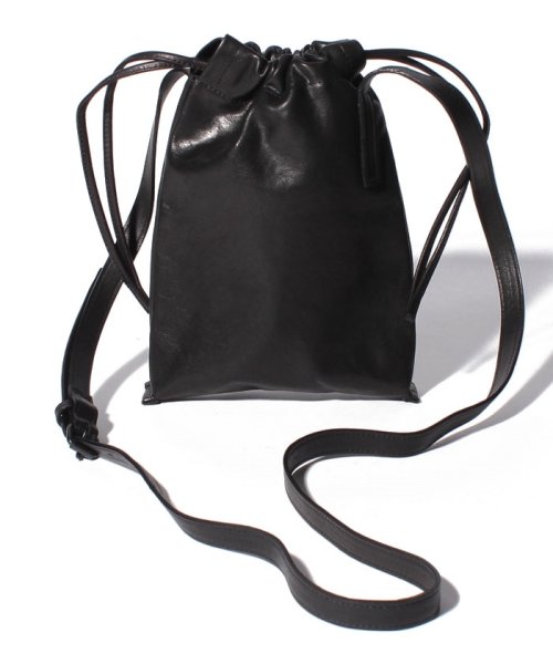 PATRICK STEPHAN(パトリックステファン)/Leather cell phone bag 'drawstring'/ブラック