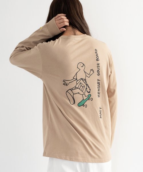 Rocky Monroe(ロッキーモンロー)/Mark Gonzales マークゴンザレス ロンT メンズ レディース Tシャツ カットソー 長袖 オーバーサイズ ドロップショルダー ビッグシルエット プリ/ベージュ