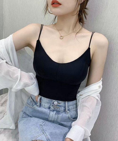 セール キャミソール カップ付 キャミタンクトップ 冷感 無地 ブラ 白 黒 パット付 へそ出し インナー 結婚式 見せブラトップ ブラカバー ショッピングゴー Shoppinggo Magaseek