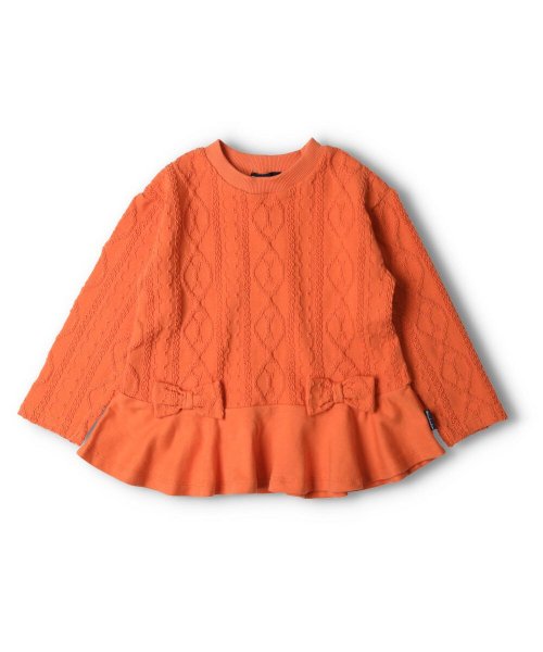 moujonjon(ムージョンジョン)/【子供服】 moujonjon (ムージョンジョン) ケーブルジャガード裾フレアＴシャツ 80cm～140cm M52850/オレンジ