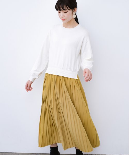 寝坊した朝もこれさえあれば安心 ニットとプリーツスカートのドッキングワンピース ハコ Haco Magaseek