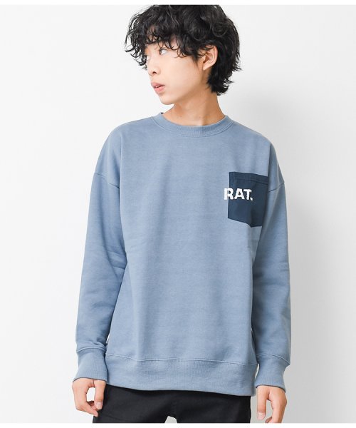 RAT EFFECT(ラット エフェクト)/裏起毛ポケット付ビッグトレーナー/ブルー
