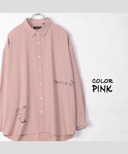 注目の商品 マガシーク ワンフォークロージング シャツ メンズ シャツ レディース ロングシャツ ビッグシャツ ビッグシルエット シャツ オーバーサイズ プリントシャツ イラスト ロゴ 手書き 韓国 ファッシ ユニセックス ピンク M 1111clothing かいこみ