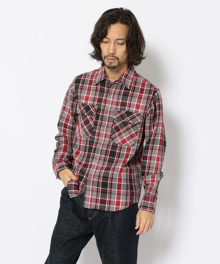  アヴィレックス コットン フランネルシャツ/COTTON FLANNEL SHIRT メンズ RED XL AVIREX】