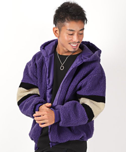 セール ラグスタイル Luxstyle 袖配色切替ボアジップパーカー パーカー メンズ ボア ブルゾン ジャケット Magaseek