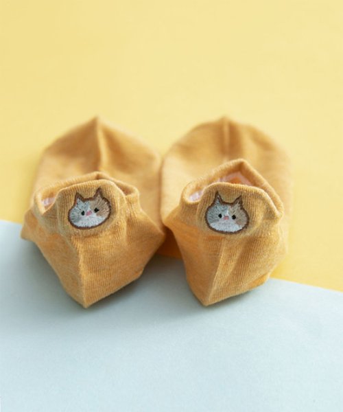 aimoha(aimoha（アイモハ）)/【秋冬新作】かわいい ねこ 動物 靴下 designs by korea/イエロー
