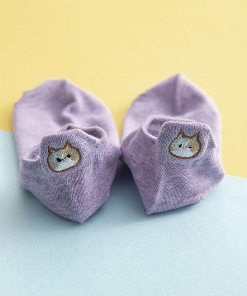 aimoha(aimoha（アイモハ）)/【秋冬新作】かわいい ねこ 動物 靴下 designs by korea/パープル