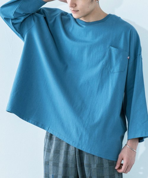 Tシャツ メンズ レディース ビッグシルエット 8分袖 無地 ポケット ヘビーウェイト 厚手 米綿 アメカジ Usaコットン 白 クルーネック ワイド ゆったり ロッキーモンロー Rocky Monroe Magaseek