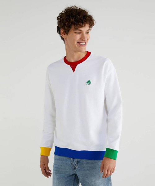 セール ベネトン メンズ Benetton Mens リブカラー切り替えガゼット付きスウェットトップス Magaseek