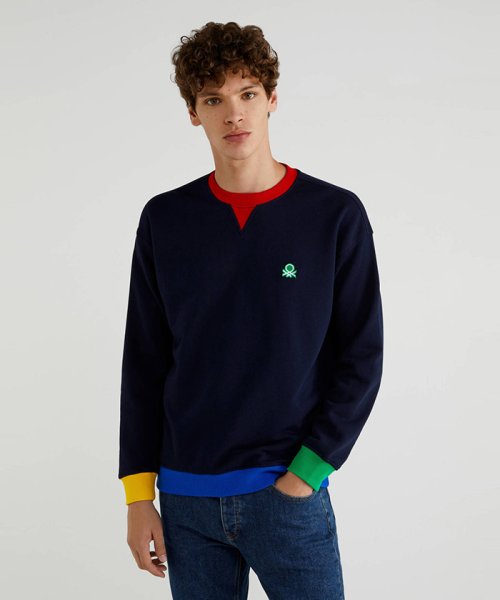 セール ベネトン メンズ Benetton Mens リブカラー切り替えガゼット付きスウェットトップス Magaseek