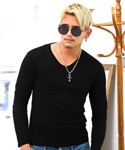 セール ラグスタイル Luxstyle 天竺ｖネック長袖tシャツ ロンt メンズ 長袖tシャツ Vネック 天竺 無地 Magaseek