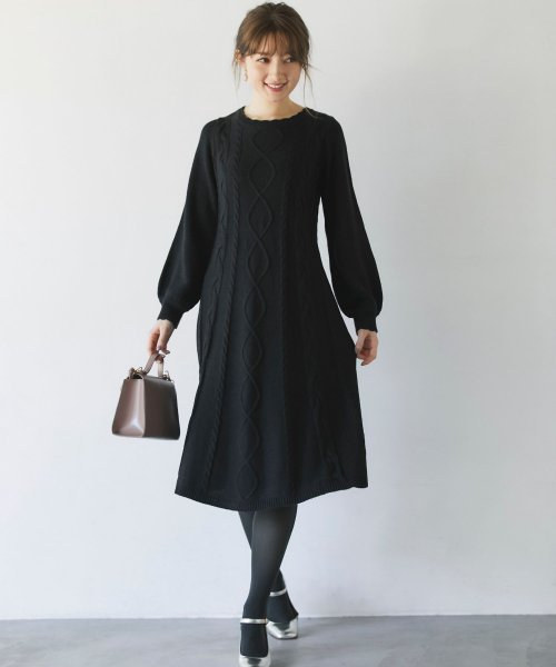 tocco closet(トッコクローゼット)/後ろレースアップデザインケーブル編みニットワンピース/BLACK