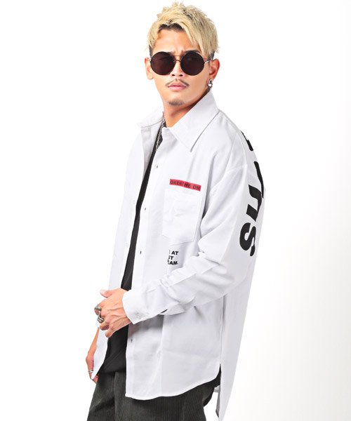 セール アーチロゴ昇華転写プリントビッグシャツ 長袖シャツ メンズ シャツ ビッグシルエット ラグスタイル Luxstyle Magaseek