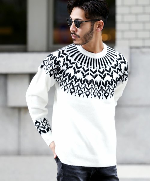 ブークレー求心柄ニット ニット セーター メンズ ノルディック メンズニット メンズセーター クルーネック ジギーズショップ Jiggys Shop Magaseek