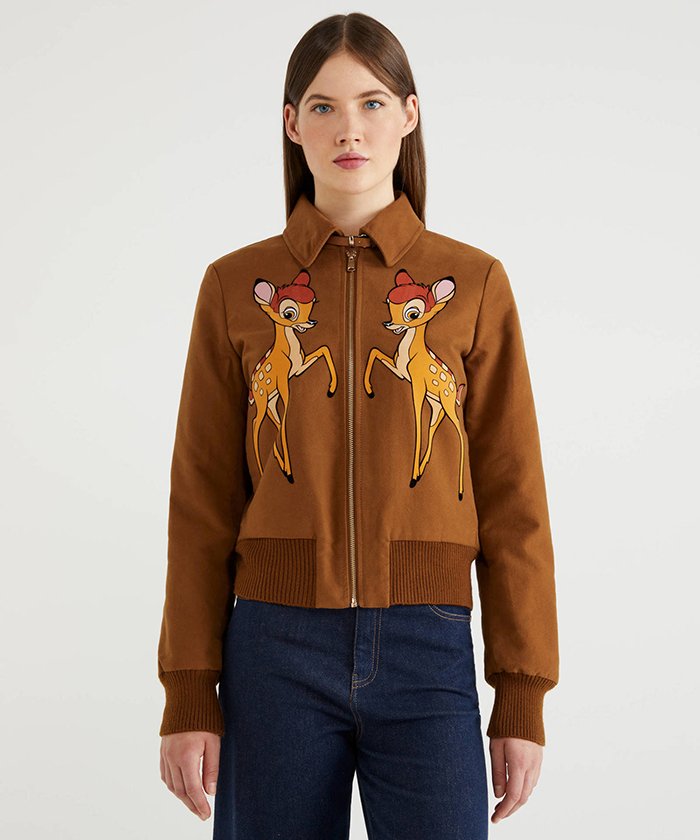 セール ディズニー Disney コラボ バンビキルティングフェイクスエード中綿ブルゾン ベネトン レディース Benetton Women Magaseek