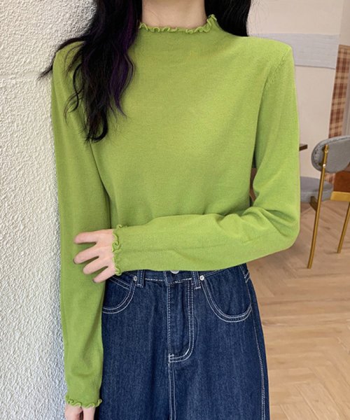 セール トップス ハイネック 裏微起毛 カットソー レディース 春秋冬 フリル 着やせ 長袖 インナー かわいい フェミニン ミニミニストア Miniministore Magaseek