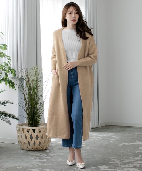 セール 起毛ニットロングカーディガン 579 秋冬 長袖 厚手 もっちり ブラック ピンク ベージュ ボルドー ニットカーディガン アウター ガウンカーディガン ジュリアブティック Julia Boutique Magaseek