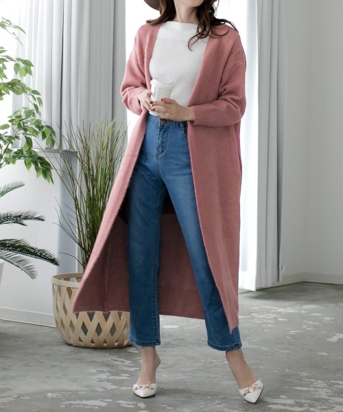 クーポン開催中 セール Off 起毛ニットロングカーディガン 579 秋冬 長袖 厚手 もっちり ブラック ピンク ベージュ ボルドー ニットカーディガン アウター ガウンカーディガン ジュリアブティック Julia Boutique Magaseek