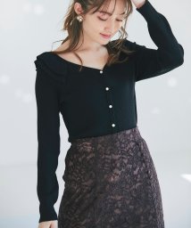 tocco closet(トッコクローゼット)/前後2WAYフリルデザインリブカーディガン/BLACK