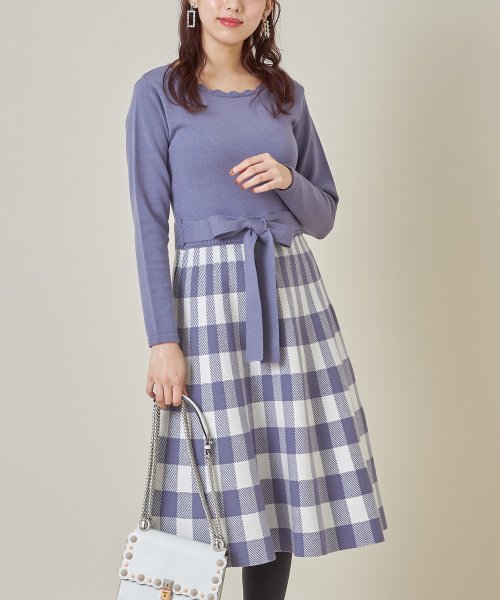 ウエストりぼん付きスカラネック切替チェック柄ニットワンピース トッコクローゼット Tocco Closet Magaseek ウエストりぼん付きスカラネック切替チェック柄ニットワンピース トッコクローゼット Tocco Closet Magaseek