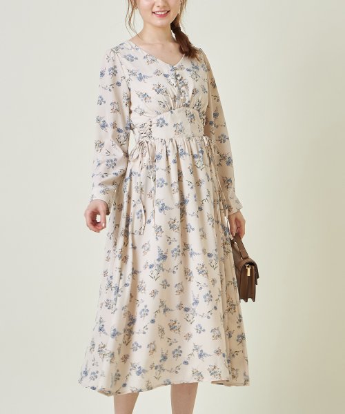 トッコクローゼット Tocco Closet サイドレースアップ長袖フラワープリントワンピース Magaseek トッコクローゼット Tocco Closet サイドレースアップ長袖フラワープリントワンピース Magaseek