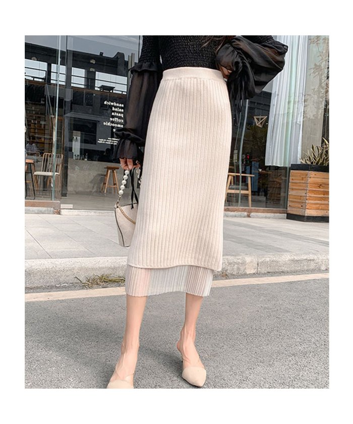セール リバーシブルスカート ロングスカート プリーツスカート 3way ウエストゴム フレア ひざ下 ハイウエスト 可愛い ニットスカート 冬秋 セイヘイショップ Seiheishop Magaseek