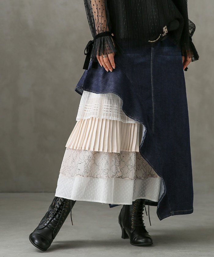 セール 10 Off レースペチ付き変形デニムスカート オシャレウォーカー Osharewalker Magaseek