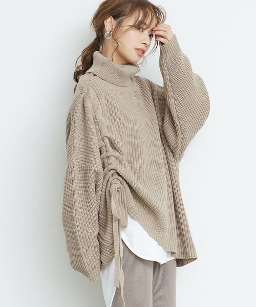 フロントシャーリングリボンゆったりニット コカ Coca Magaseek フロントシャーリングリボンゆったりニット コカ Coca Magaseek