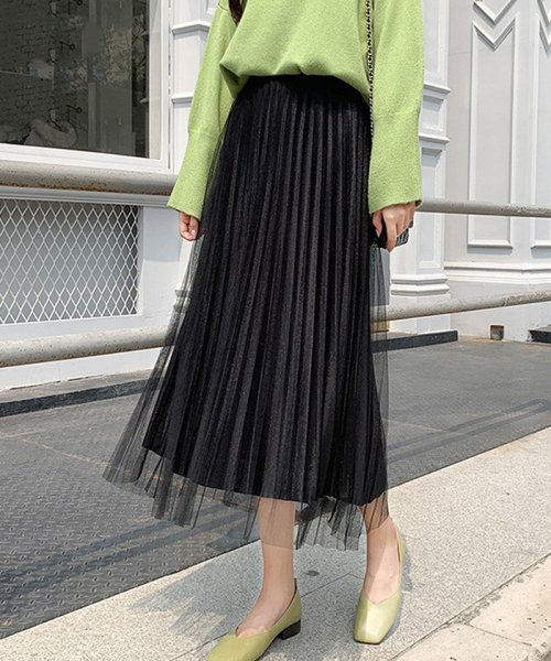 セール プリーツスカート レディース ベロア チュールスカート ロングスカート ウエストゴム ボトムス 体型カバー 秋冬 ミニミニストア Miniministore Magaseek