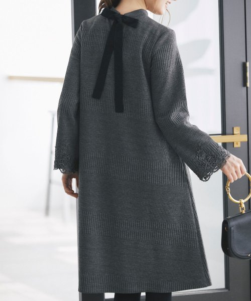 セール トッコクローゼット Tocco Closet 後ろりぼん付き袖口レース装飾ランダムリブカットソーワンピース Magaseek