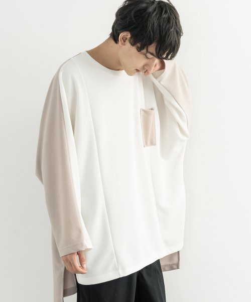 ロンt Tシャツ カットソー プルオーバー メンズ 長袖 シンプル 無地 きれいめ カジュアル ビッグシルエット 切替 バックロング ドルマンスリーブ リラック ロッキーモンロー Rocky Monroe Magaseek