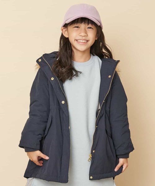 a.v.v(KID'S)(アー・ヴェ・ヴェキッズ)/[100－130]【洗濯機で洗える】裏ボアロングモッズコート[WEB限定サイズ]/ネイビー