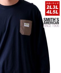 MARUKAWA(大きいサイズのマルカワ)/【SMITH'S AMERICAN】スミスアメリカン 大きいサイズ ミニロゴ/胸ポケットロンT 長袖Tシャツ/2L～5L/ネイビー