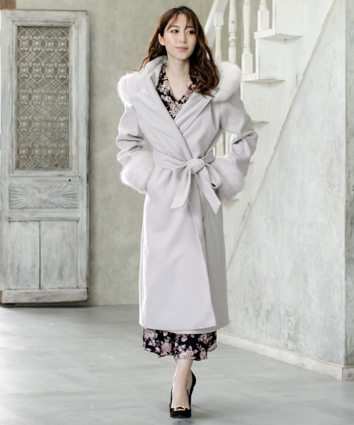 フード付フェイクファーロングコート ガウンコート 即納 657 ジュリアブティック Julia Boutique Magaseek