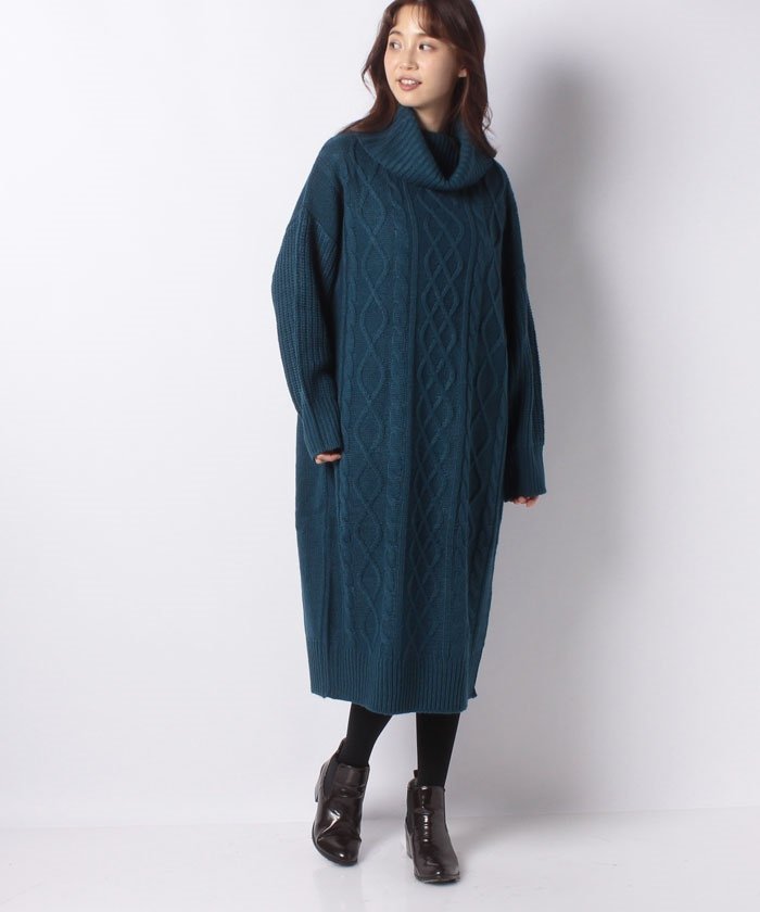 セール オフタートルボリュームケーブルワンピース オリーブデオリーブ Olive Des Olive Magaseek