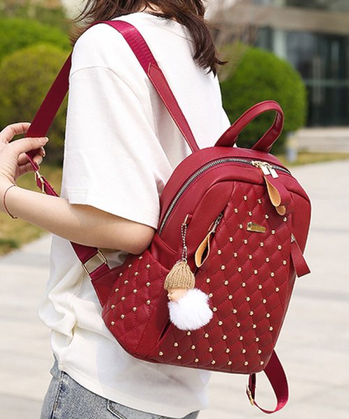 セール リュックサック レディース 大容量 Puレザー リベットバック キーホルダー付き アウトドア マザーズパック韓国風 旅行 鞄 通学 ミニミニストア Miniministore Magaseek