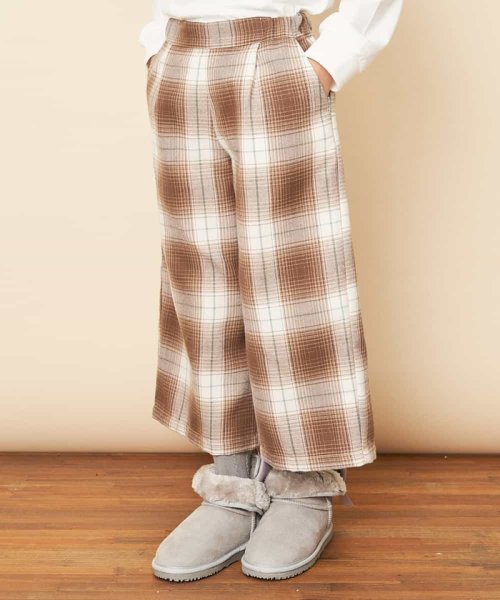 a.v.v(KID'S)(アー・ヴェ・ヴェキッズ)/[100－130]サスペンダー付きチェックワイドパンツ[WEB限定サイズ]/ベージュ