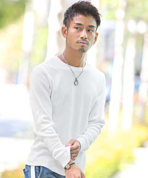 セール ワッフルクルーネック長袖tシャツ ロンt メンズ 長袖tシャツ ワッフル ラグスタイル Luxstyle Magaseek