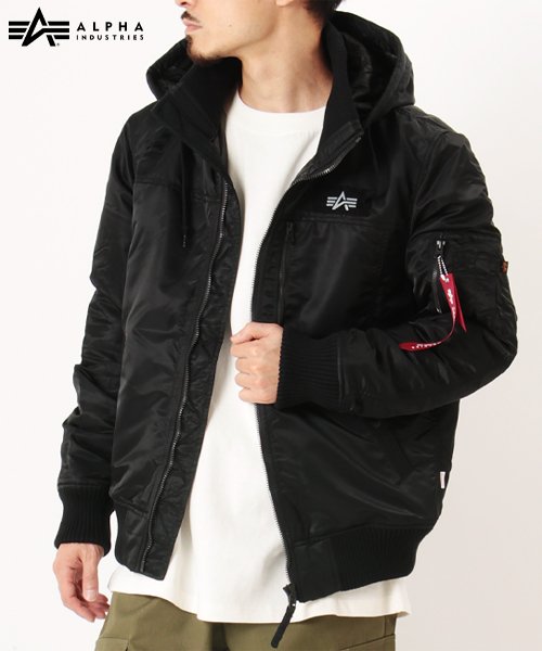 ALPHA INDUSTRIES(アルファインダストリーズ)/【ALPHA】 アルファ フーデッドリブジャケット/ブラック